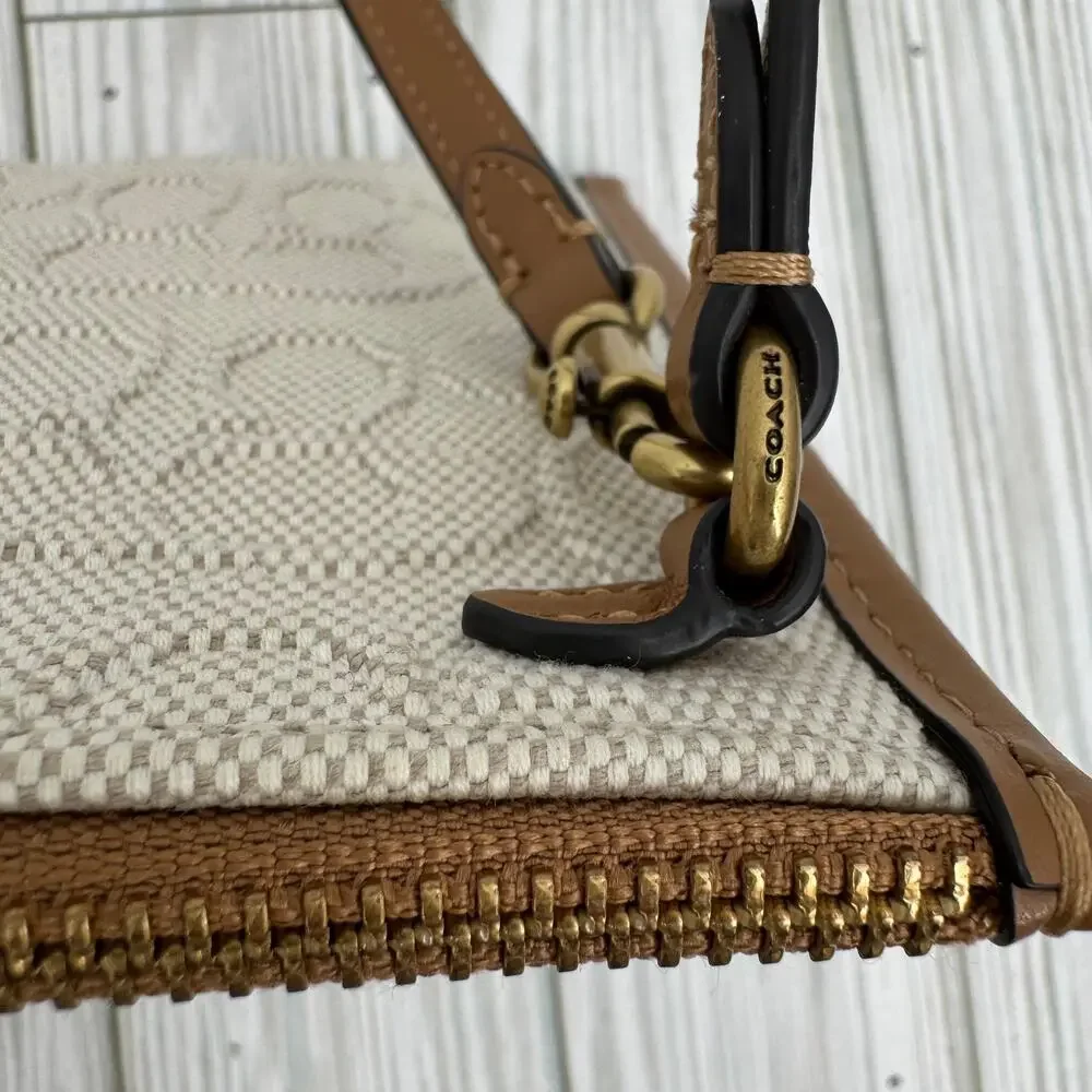 Coach wristlet M1981-89165 signature large canvas leather embossed beige brown